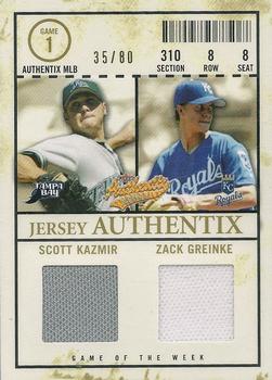 2005 Fleer Authentix - Game of the Week Jersey #JAGW-KG Scott Kazmir / Zack Greinke Front