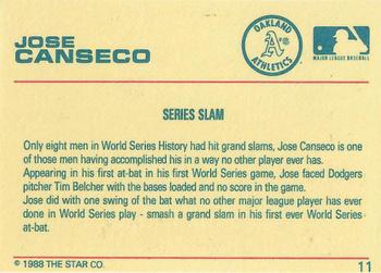 1989 Star Jose Canseco - Glossy #11 Jose Canseco Back