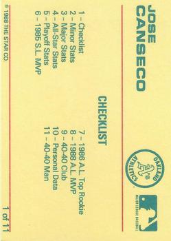 1989 Star Jose Canseco (White Name) #1 Jose Canseco Back