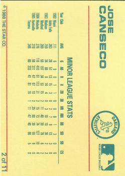 1989 Star Jose Canseco (White Name) #2 Jose Canseco Back