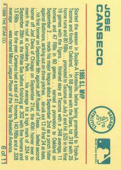 1989 Star Jose Canseco (White Name) #6 Jose Canseco Back