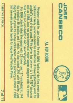 1989 Star Jose Canseco (White Name) #7 Jose Canseco Back