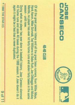 1989 Star Jose Canseco (White Name) #9 Jose Canseco Back