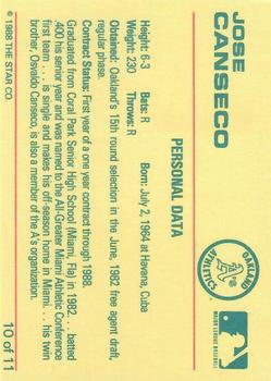 1989 Star Jose Canseco (White Name) #10 Jose Canseco Back