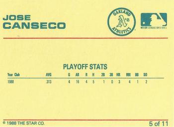 1989 Star Jose Canseco (White Name) - Glossy #5 Jose Canseco Back
