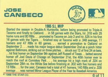 1989 Star Jose Canseco (White Name) - Glossy #6 Jose Canseco Back