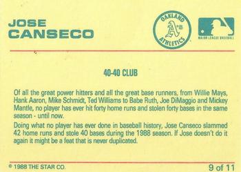 1989 Star Jose Canseco (White Name) - Glossy #9 Jose Canseco Back