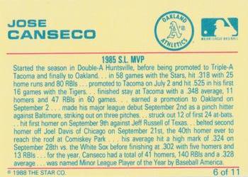 1989 Star Jose Canseco (Error) #6 Jose Canseco Back