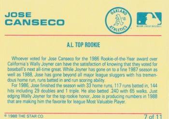 1989 Star Jose Canseco (Error) #7 Jose Canseco Back