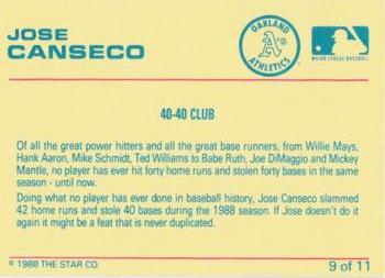1989 Star Jose Canseco (Error) #9 Jose Canseco Back