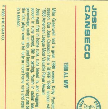 1989 Star Jose Canseco (Error) - Glossy #8 Jose Canseco Back