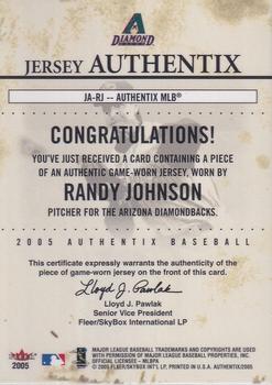 2005 Fleer Authentix - Jersey General Admission #JA-RJ Randy Johnson Back
