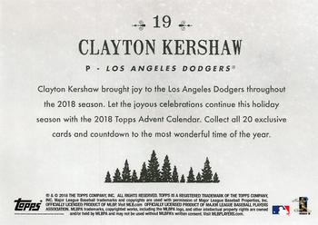 2018 Topps Advent Calendar #19 Clayton Kershaw Back