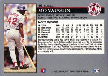1992 Leaf #103 Mo Vaughn Back