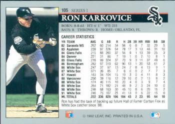 1992 Leaf #105 Ron Karkovice Back