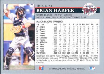1992 Leaf #131 Brian Harper Back