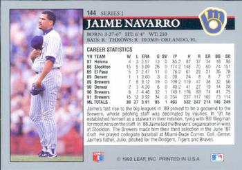 1992 Leaf #144 Jaime Navarro Back