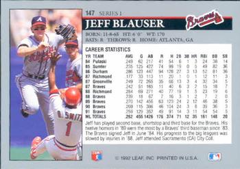 1992 Leaf #147 Jeff Blauser Back