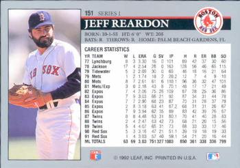 1992 Leaf #151 Jeff Reardon Back
