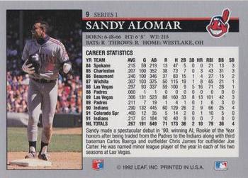 1992 Leaf #9 Sandy Alomar Back