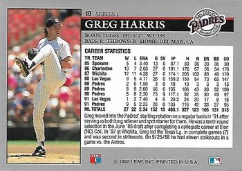 1992 Leaf #10 Greg Harris Back