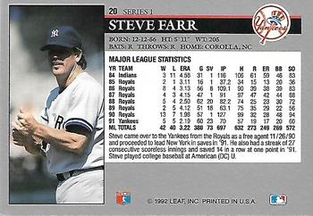 1992 Leaf #20 Steve Farr Back