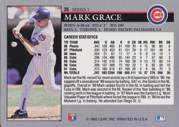 1992 Leaf #26 Mark Grace Back