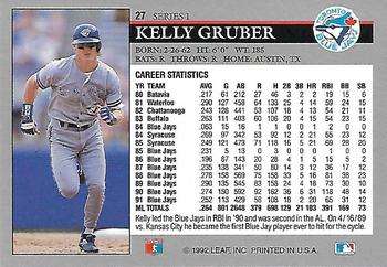 1992 Leaf #27 Kelly Gruber Back