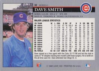 1992 Leaf #30 Dave Smith Back