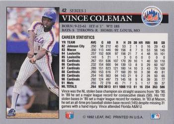 1992 Leaf #42 Vince Coleman Back