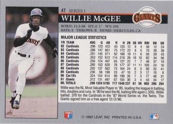 1992 Leaf #47 Willie McGee Back
