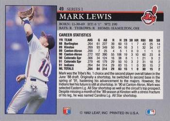 1992 Leaf #49 Mark Lewis Back