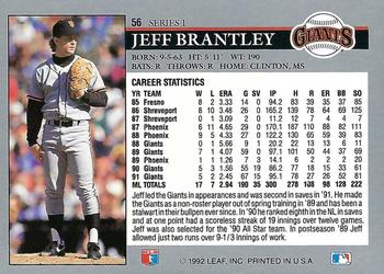 1992 Leaf #56 Jeff Brantley Back