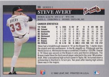 1992 Leaf #59 Steve Avery Back