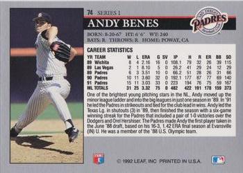 1992 Leaf #74 Andy Benes Back