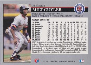 1992 Leaf #75 Milt Cuyler Back