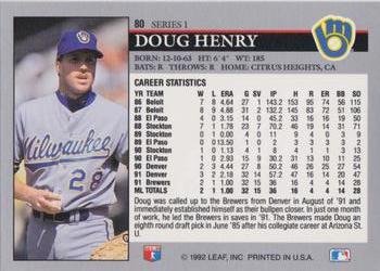 1992 Leaf #80 Doug Henry Back