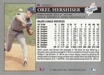 1992 Leaf #81 Orel Hershiser Back