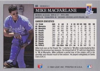 1992 Leaf #83 Mike Macfarlane Back