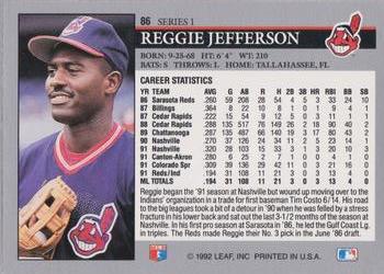 1992 Leaf #86 Reggie Jefferson Back