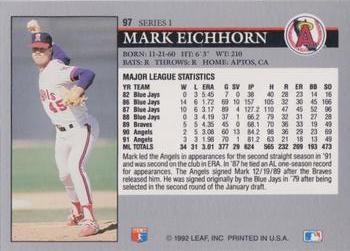 1992 Leaf #97 Mark Eichhorn Back
