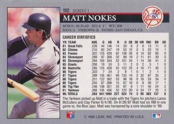 1992 Leaf #102 Matt Nokes Back