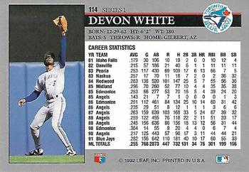 1992 Leaf #114 Devon White Back