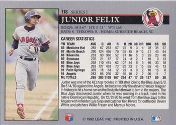 1992 Leaf #118 Junior Felix Back