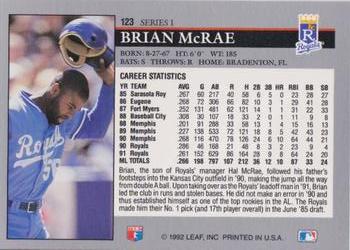 1992 Leaf #123 Brian McRae Back