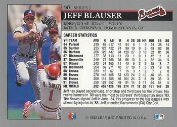 1992 Leaf #147 Jeff Blauser Back