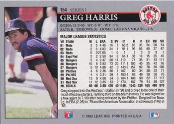 1992 Leaf #154 Greg Harris Back