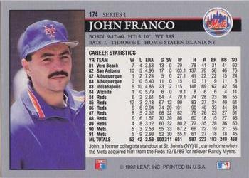1992 Leaf #174 John Franco Back