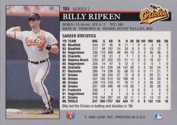 1992 Leaf #184 Billy Ripken Back