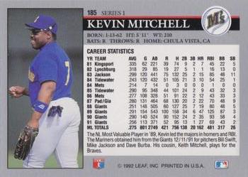 1992 Leaf #185 Kevin Mitchell Back